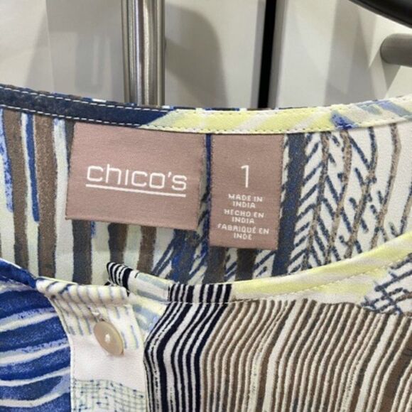 Chico's Green Blue Sheer Asymmetrical Long Sleeve - Picture 6 of 6